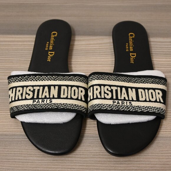 Dior Dway Slide Black embroidered cotton - Picture 1 of 5